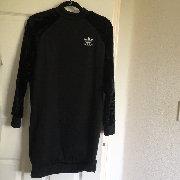 Adidas originals sweatshirt dress with velvet sleeves Clearance